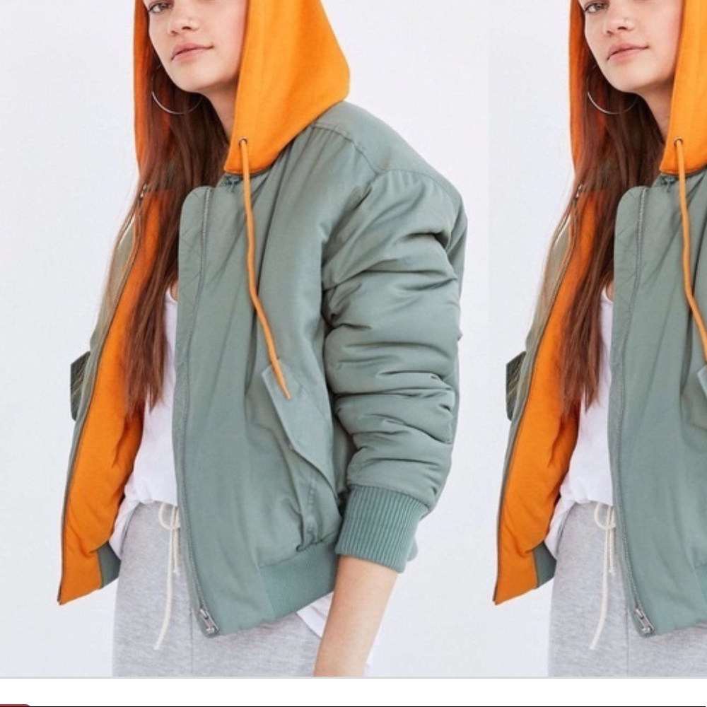 Urban Outfitters Orange and Green Bomber Jacket